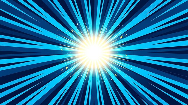 Comic book style background with blue radial speed lines and glowing center burst