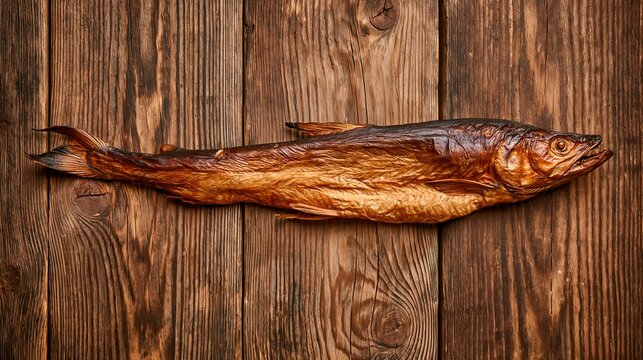 Omul, a smoked fish from Baikal, rested on a wooden table.