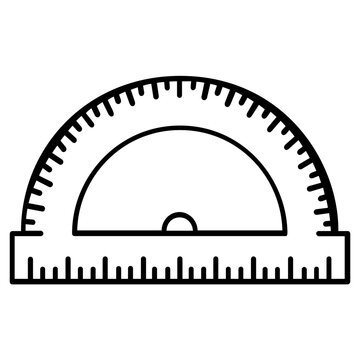 Simple semicircle protractor measuring tool line icon vector illustration for student geometry and technical drawing school equipment, degree measurement device isolated on white background.