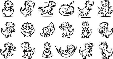 Obraz premium Cute baby animals and children in simple black line