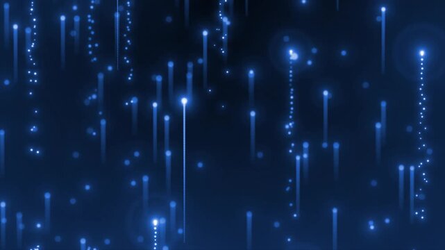 Royal blue  color glowing shooting particles with optical rays moving upwards modern design gradient background