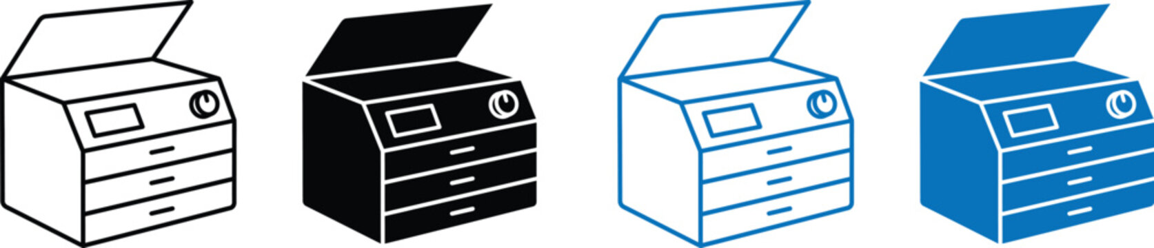 printers in different colors and line art styles