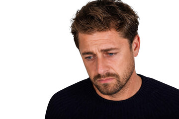 Fototapeta premium Sad and Depressed Man Looking Down Portrait