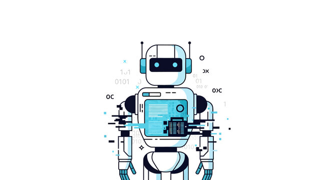 Robot with blue screen on chest.