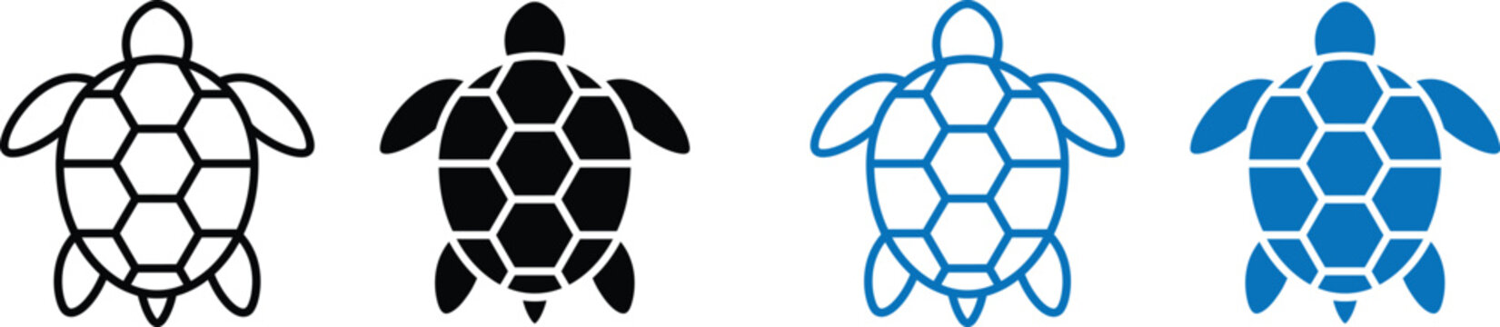 Turtle icons with honeycomb shell patterns in various styles