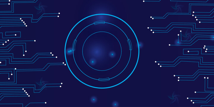 Abstract technology background with futuristic circular interface and circuit board design, illustrating digital connection.