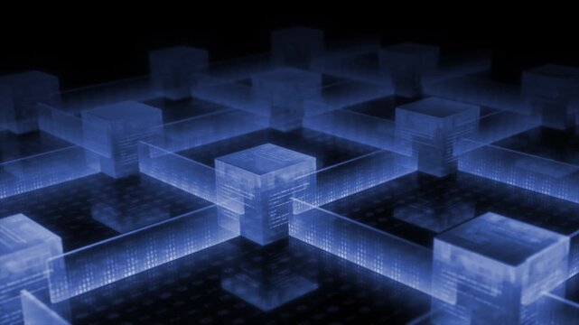 Royal blue  color blockchain network with binary code cybersecurity futuristic big data transfer technology background