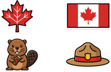 Canadian Symbols Sticker Pack: Maple Leaf, Flag, Beaver, Ranger Hat © mdsohrab