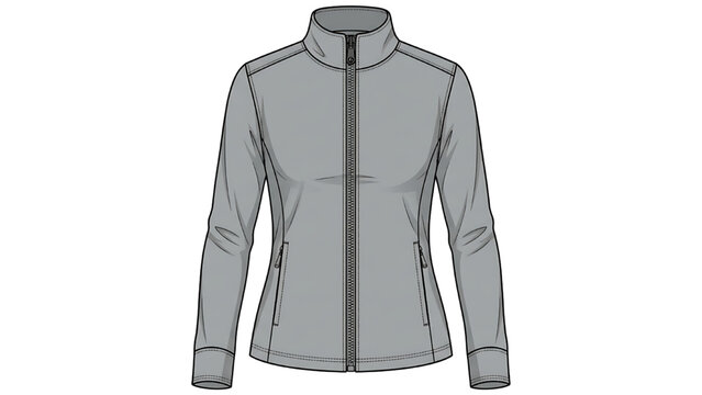 Women Zip Up Jacket Technical Fashion Flat for Apparel Design, Sportswear Manufacturing and Garment Production Vector Illustration