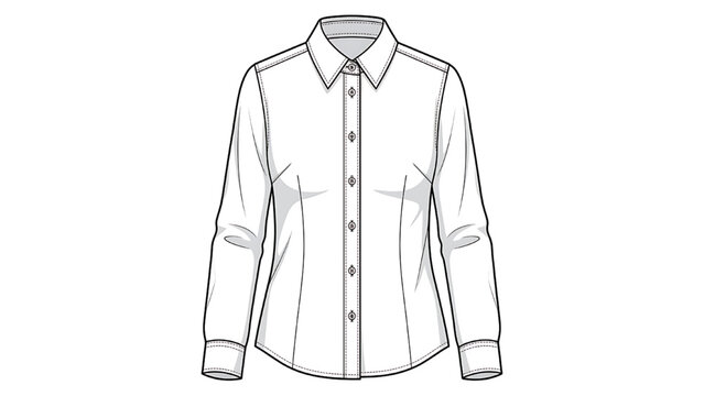 Women Button Down Shirt Technical Fashion Flat for Apparel Design, Garment Manufacturing and Clothing Pattern Development Vector Illustration