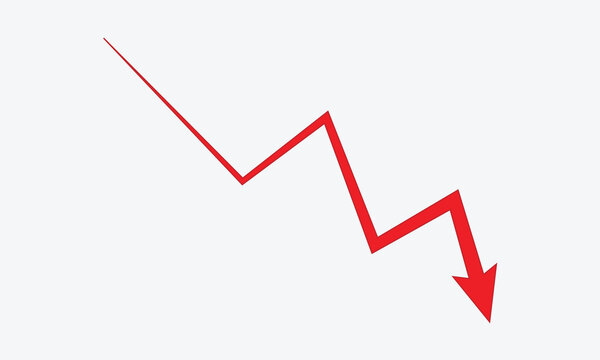 Red jagged arrow pointing down on a white background . Vector Illustration . EPS 10 .