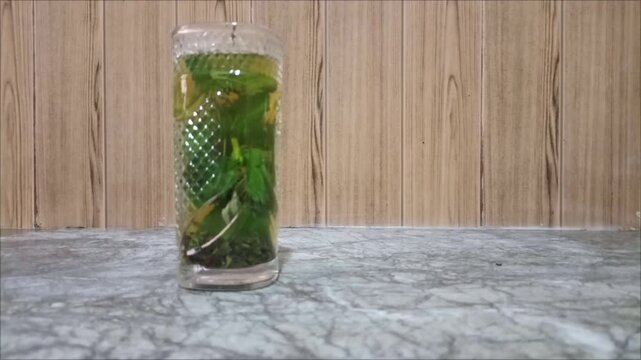 
Authentic Moroccan mint tea close up
