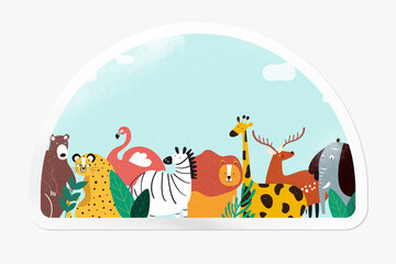 Obraz premium Cute animal cartoon, wildlife illustration sticker, semicircle clipart with white border