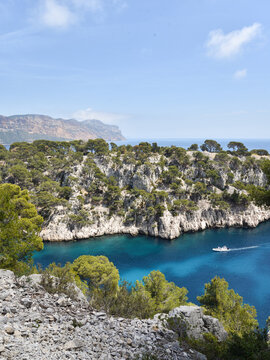 Hiking Along Calanque de Port Pin for French Riviera Coastal Panorama During Summer in France
