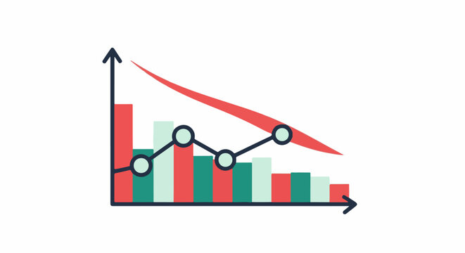 A bar graph with a downward trend line