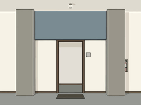 A modern office entrance with a doorway and concrete pillars. Clear signage indicates '2B'. Clean, professional, and well-lit interior. Suitable for business or urban settings.