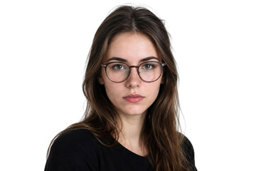 Fototapeta premium Portrait of Beautiful Young Woman Wearing Glasses Isolated on Transparent Background