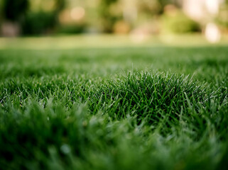 Naklejka premium Close up of green grass blades with blurred background natural texture