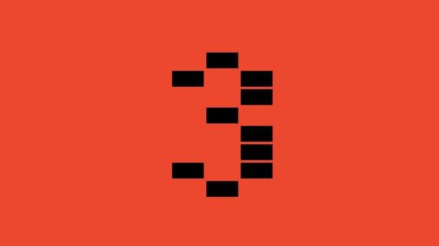 Minimalist black blocks rotate and align into a digital zero shape over a solid orange background in a clean motion sequence for title graphics