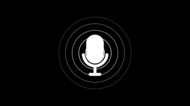 White color radio wave and voice recording podcast mic microphone button icon animation. Audio microphone icon animation