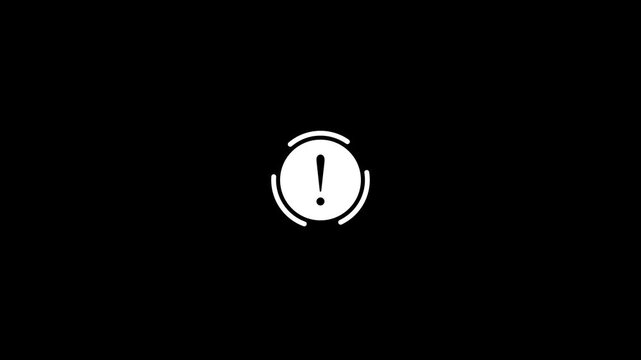 Warning exclamation mark vector icon animation with rotating circle line error alert notification info and security attention sign isolated on black background for UI UX design elements.