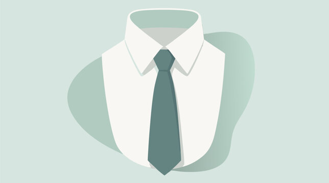 Classic Blue Business Tie on a Crisp White Collared Dress Shirt Flat Vector Illustration Representing Professionalism Corporate Attire Success and Formal Office Dress Code for Men's Fashion.