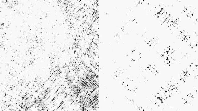 Black and white grunge texture with scattered dots and swirling patterns on a transparent background abstract bleach blurred