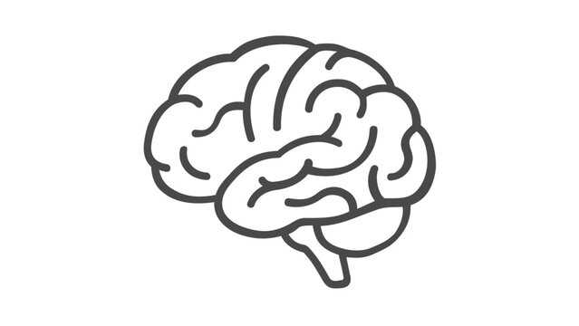 A human brain silhouette with separated lobes line icon vector illustration. Professional flat graphic for neuroscience study, mental health awareness, medical research, and higher education projects.