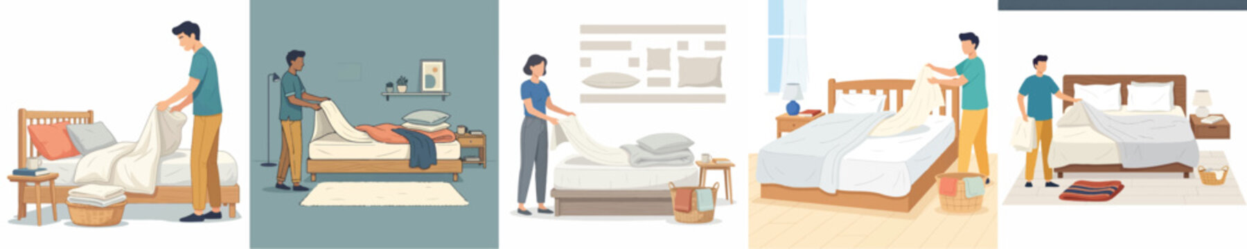 Vector of a person changing bed sheets