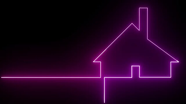 Pink color neon glowing home icon animation on black background