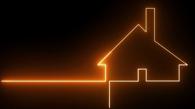 Neon home icon animation coral color, shiny symbol. glowing House, home building animation.