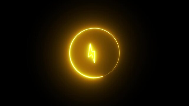 Yellow color neon line glowing charging icon animation on black background.