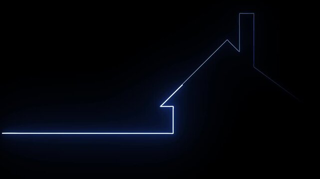 Blue color neon glowing home icon animation on black background