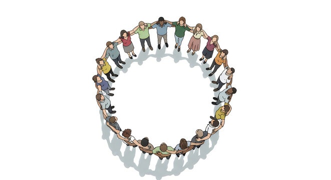 People holding hands in circle representing unity community and teamwork.