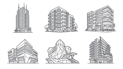 Modern Architecture Building Designs Collection   Line Art Icons © jambu