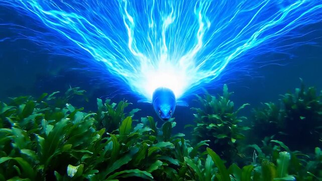 Electric Eel Discharging in Underwater Glow