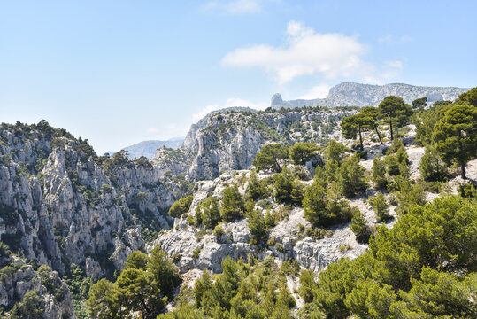 Hiking Amid French Riviera Mountains Along the Trail to Calanque d&rsquo;En-Vau During Summer in France