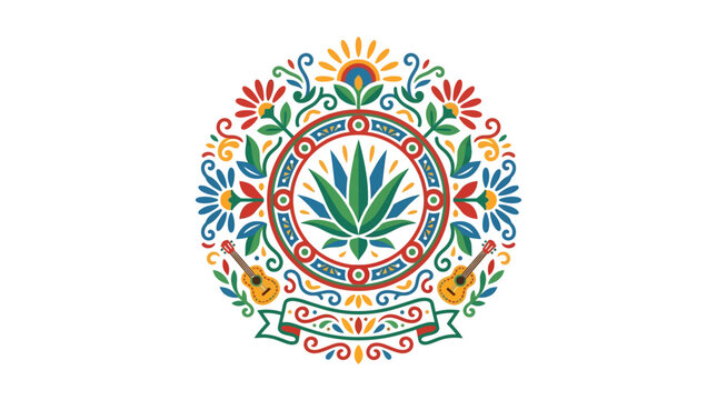 Minimalist Flat Design 2D Icon of Agave Flower Symbolizing Cinco de Mayo Mexican Cultural Celebration Festival with Traditional Fiesta Elements and Vibrant Fiesta Colors in Clean White Space