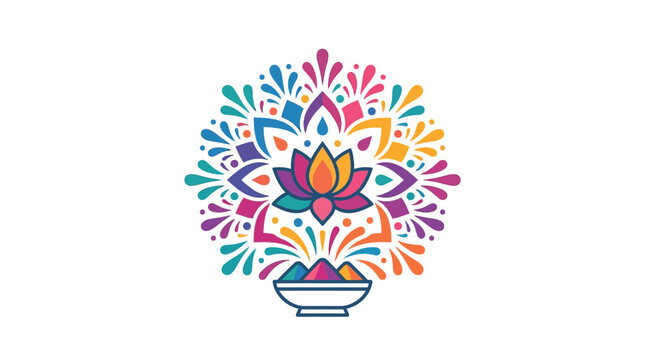 Minimalist flat design 2D icon of ceremonial powder bowl for Holi festival celebration colorful Indian tradition flat style