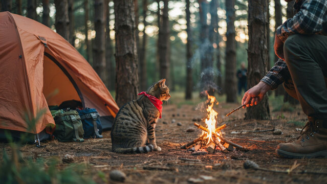 cat camping in the forest