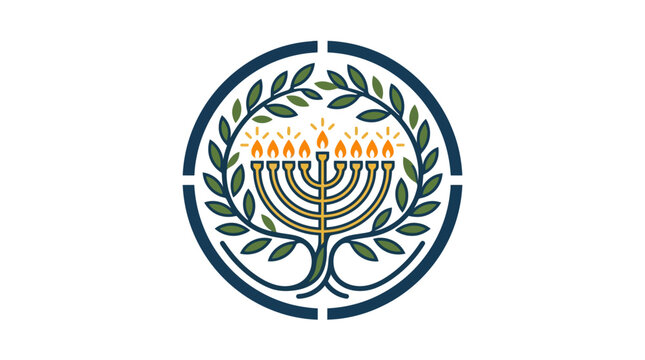 Minimalist Flat Design 2D Icon of Hanukkah Menorah Elegantly Integrated into Circular Shape for Religious Celebration Festive Symbol Jewish Tradition Holiday Decoration White Space Clean Art