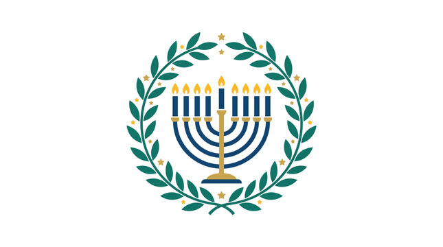 Minimalist Flat Design 2D Icon of Hanukkah Menorah Candle Holder Symbolizing Jewish Religious Celebration Festival of Lights with Eight Candles and Shamash in Modern Clean Style for Holiday