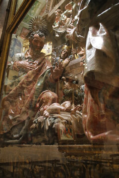 baroque sculpted group of holy characters in a gothic cathedral in zamora in spain 