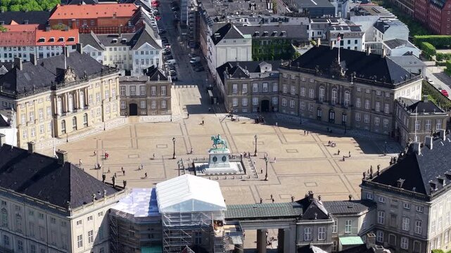 Aerial view of Amalienborg Palace and equestrian statue, Copenhagen, Denmark