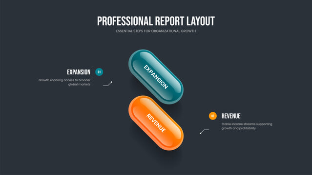 Product Introduction Presentation Template Vector Illustration. Financial Performance 2 Element Diagram Frame Layout. Professional Review Two Step Infographic Slideshow Design.