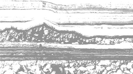 Obraz premium Detailed Monochrome Cross Section of Geological Strata and Rock Formations with Layered Textures Contour Lines and Scientific Illustration Style.