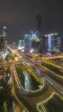 Night Time Lapse of Traffic Flow at Beijing Guomao CBD with China Zun, China