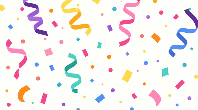 Joyful Party Celebration Graphic with Colorful Confetti Pieces and Decorative Streamers Floating in the Air, Professional Vector Illustration for Anniversary, Birthday, or Special Event Backgrounds.