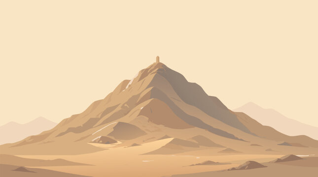 Desert Mountain Peak Representing Mount Arafat for Hajj Pilgrimage and Islamic Religious Concepts, Majestic Arid Landscape with Barren Rocks, Flat Vector Illustration on Light Background