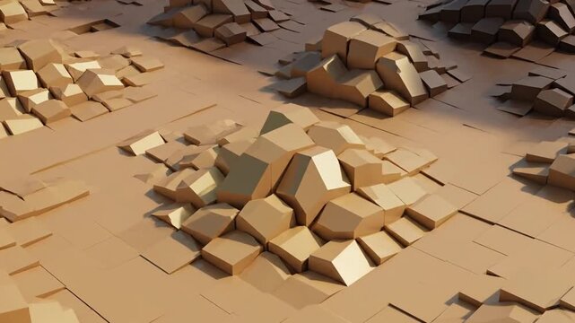 Abstract Geometric Landscape Background, Low Poly Terrain, Brown Color Scheme, 3D Render